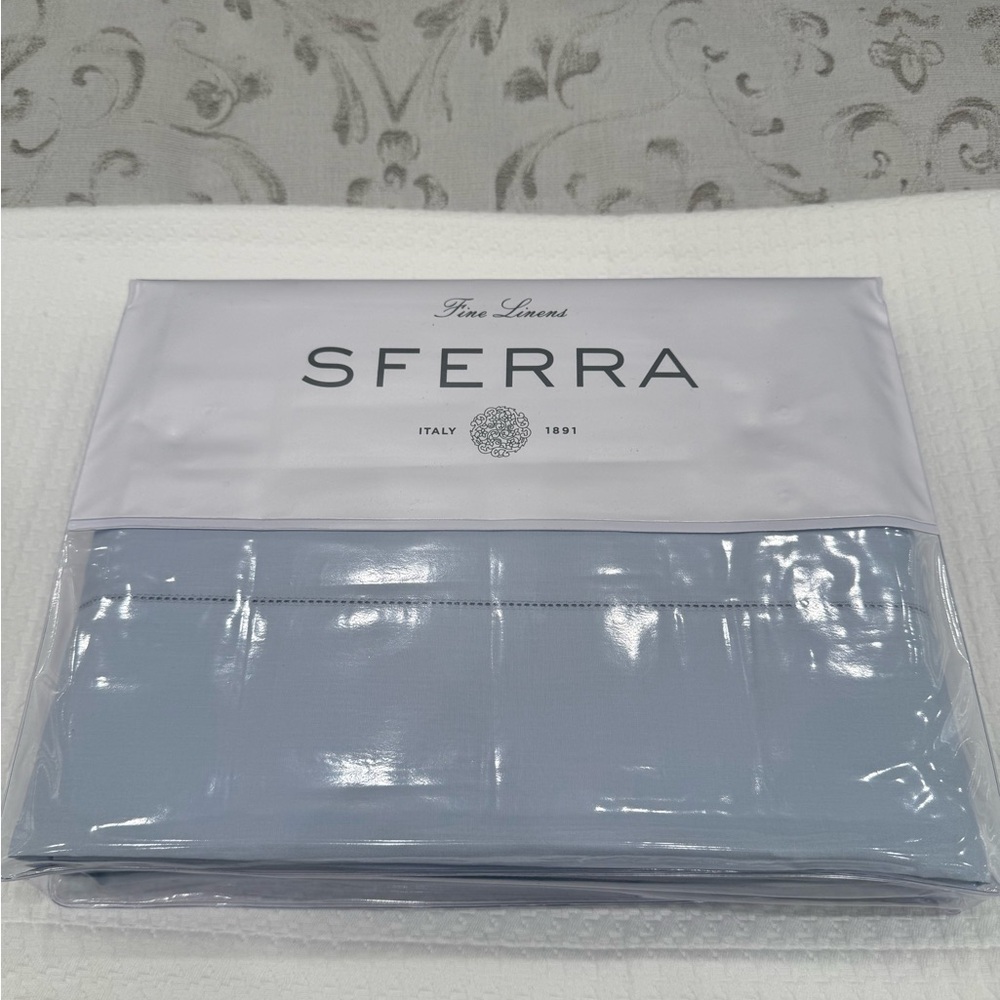 SFERRA LEONARDO PERCALE 4-PIECE QUEEN SHEET SET BLUE MADE IN ITALY